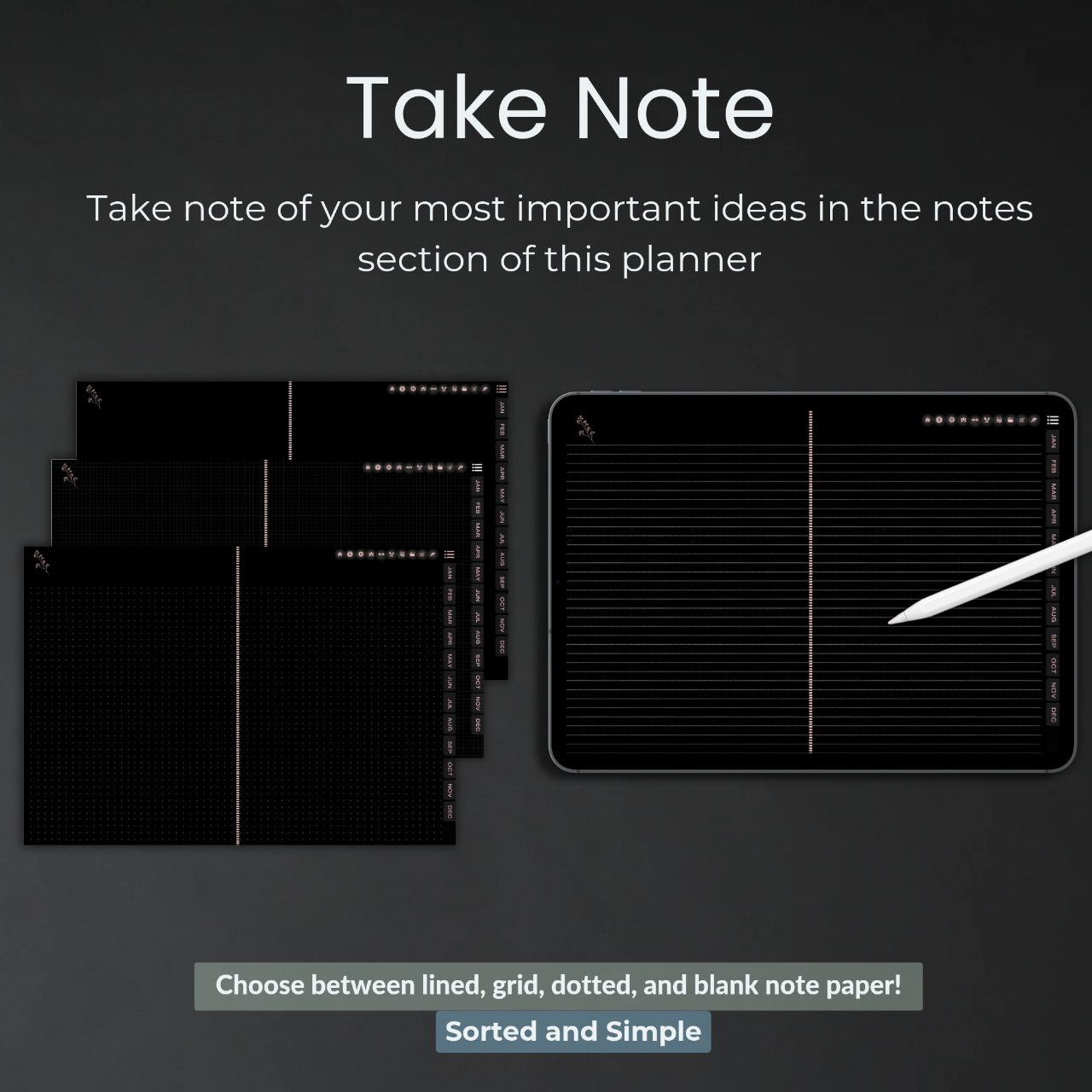 ADHD Digital Planner Horizontal Dark Mode | 1700+ Hyperlinked Pages | iPad & Android Compatible | Daily, Weekly, Monthly Planning | GoodNotes & Notability