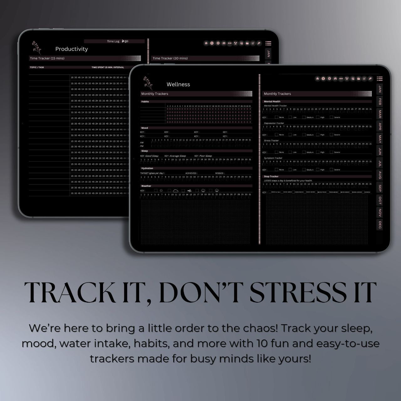 ADHD Digital Planner Horizontal Dark Mode | 1700+ Hyperlinked Pages | iPad & Android Compatible | Daily, Weekly, Monthly Planning | GoodNotes & Notability