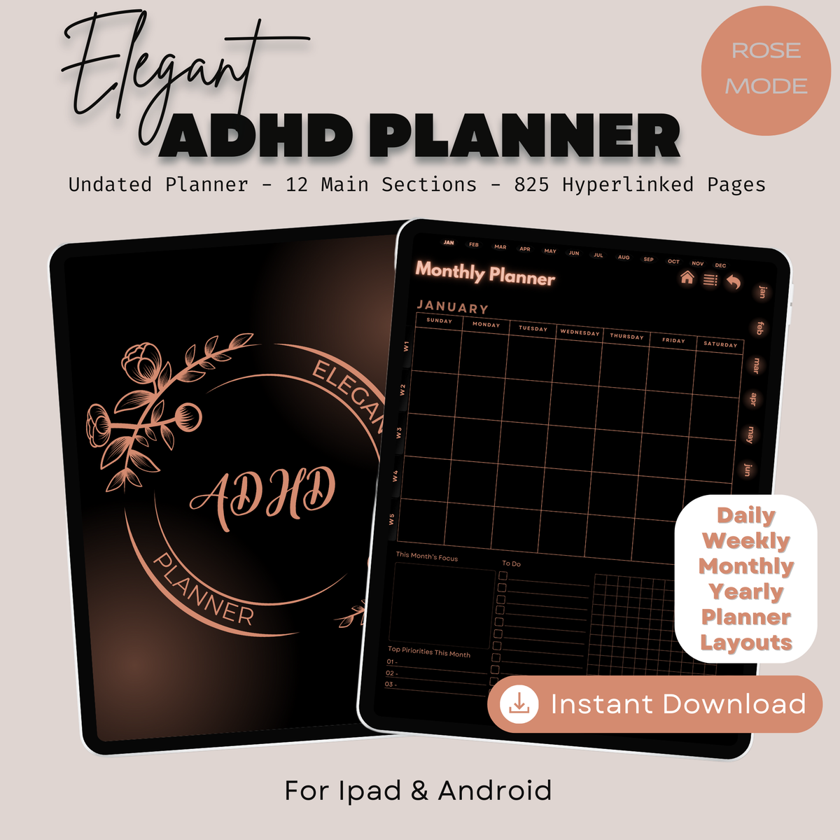 The Aesthetic ADHD Planner: Find Your Calm & Clarity | Soft Colors, Hyperlinked for iPad & Android