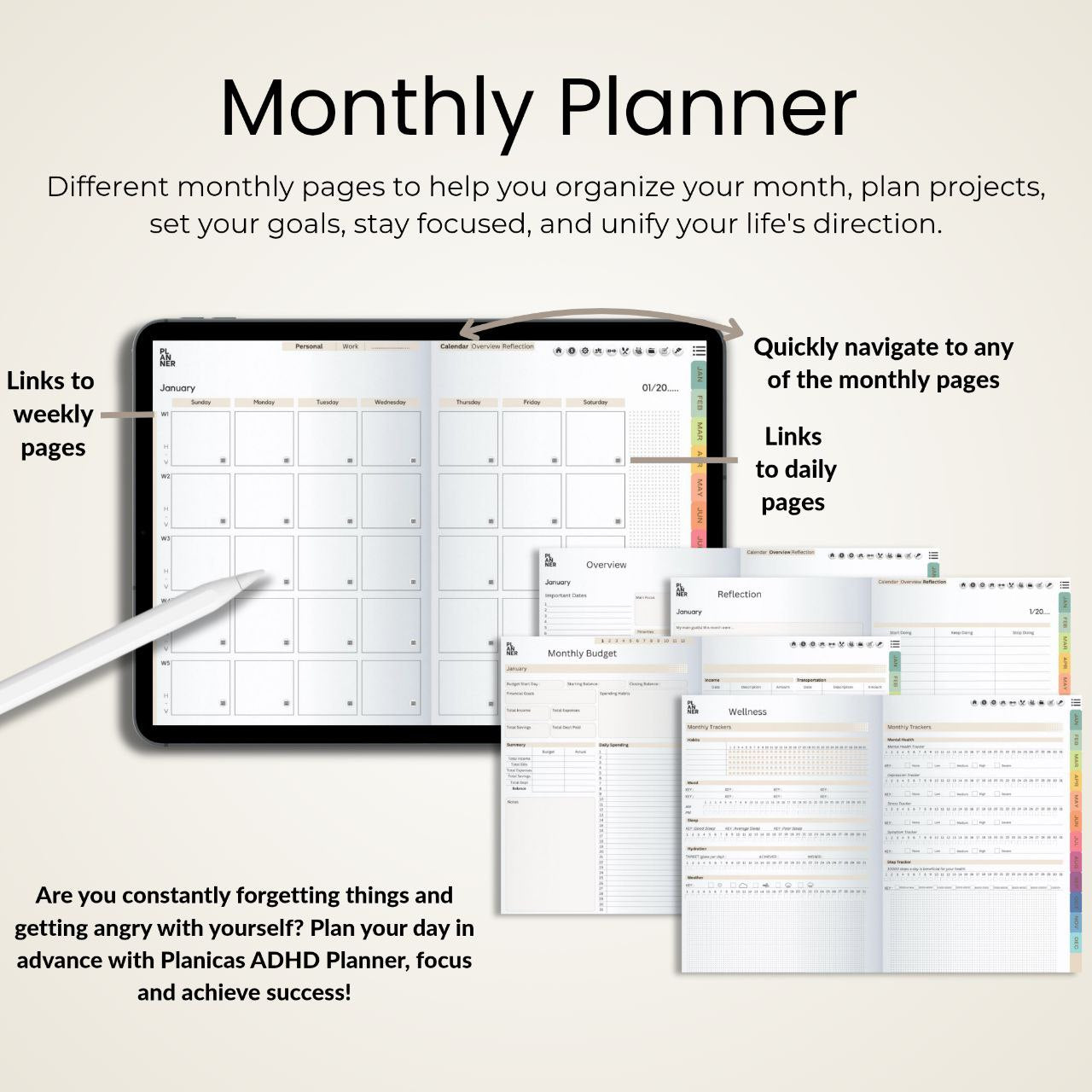 The Minimalist's Digital Planner: Your Blueprint for a Decluttered Life | Gray, Horizontal & Hyperlinked